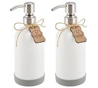 ALTGLAS Distributeur de Savon Liquide 'Sarajevo' en Verre Blanche avec sous-Verre en Silicone - 2 Pièces Bouteille de 500 ML avec Pompe en Acier INOX Argent Brossé