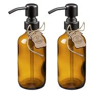 ALTGLAS Distributeur de Savon Liquide 'Sarajevo' en Verre Marron - 2 Pièces Bouteille de 250 ML avec Pompe en Acier INOX Noir