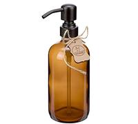 ALTGLAS Distributeur de Savon Liquide 'Sarajevo' en Verre Marron - Bouteille de 500 ML avec Pompe en Acier INOX Noir