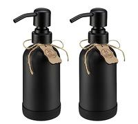 ALTGLAS Distributeur de Savon Liquide 'Sarajevo' en Verre Noir avec sous-Verre en Silicone - 2 Pièces Bouteille de 250 ML avec Pompe en Acier INOX Noir