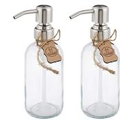 ALTGLAS Distributeur de Savon Liquide 'Sarajevo' en Verre Transparente - 2 Pièces Bouteille de 250 ML avec Pompe en Acier INOX Argent Brossé