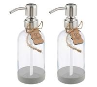 ALTGLAS Distributeur de Savon Liquide 'Sarajevo' en Verre Transparente avec sous-Verre en Silicone - 2 Pièces Bouteille de 250 ML avec Pompe en Acier INOX Argent Brossé