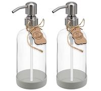 ALTGLAS Distributeur de Savon Liquide 'Sarajevo' en Verre Transparente avec sous-Verre en Silicone - 2 Pièces Bouteille de 500 ML avec Pompe en Acier INOX Argent Brossé