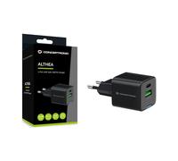 Conceptronic Chargeur ALTHEA15B – Charge rapide 20W PD GaN 2 ports (USB‑C + USB‑A) – Noir