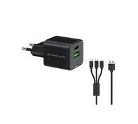 Conceptronic Chargeur ALTHEA16B 33W GaN 2 ports USB-C/USB-A PD & QC Câble 3-en-1 1,5m Noir