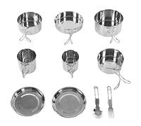 Althwuyu Batterie de cuisine de camping, 12 pcs Poignée pliante en acier inoxydable Pot de cuisson Coupe Pan Plaque Kit avec sac de rangement pour pique-nique et randonnée en