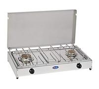 ALTIGASI premier réchaud de table bruleur gaz PARKER GAS GPL (BOMBOLE) 2 feux avec soupape de sécurité pour usage intérieur - plan en acier inoxydable châssis gris 5522RSG