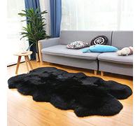Altlue Grand Tapis Peau Mouton Veritable Tapis Fourrure Naturel Peau De Bete - Noir