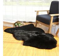 Altlue Tapis Peau Mouton Veritable Tapis Fourrure Naturel Peau De Bete Coussin Mouton Fourrure (Noir,70X100cm)