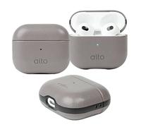 Alto Coque de protection en cuir pour Airpods 3 étui de chargement en cuir italien aniline accessoires pour Apple AirPods 3 homme femme, prend en charge le chargement sans fil LED visible sur le devant (gris ciment )