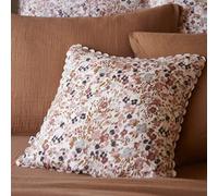 ADONIS - Coussin Déhoussable 40x40cm Gaze de Coton Blanc Imprimé Fleur Biais en Croché -