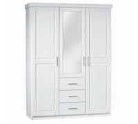 AltoBuy Alaska - Armoire 3 Portes 1 Miroir Bois Massif Vernis Blanc