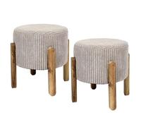 AltoBuy Amory - Lot de 2 Tabourets en Velours côtelé Coloris Taupe Pieds en Acacia
