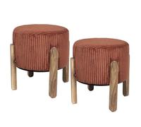 AltoBuy Amory - Lot de 2 Tabourets en Velours côtelé Coloris Terracotta Pieds en Acacia