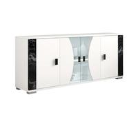 ARIANE - Buffet 4 Portes Blanc Eclairage Led intégré avec Décor Latéral Aspect Marbre Noir