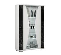 AltoBuy Ariane - Vitrine 2 Portes Blanc Eclairage LED intégré avec Décor Latéral Aspect Marbre Noir