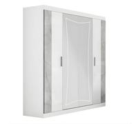 AltoBuy Armoire 4 Portes avec 2 Portes Miroir centrales laqué Blanc et Imitation marbre - Genesis