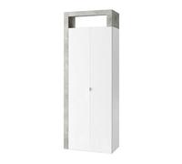 AltoBuy Arturo - Armoire 2 Portes 5 étagères Blanc laqué et Aspect béton