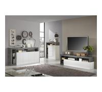 AltoBuy Arturo - Ensemble Buffet 4P + Meubles TV et Bar Blanc Laqué Niches Aspect Oxyde