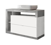 AltoBuy Arturo - Meuble Vasque 110cm 2 tiroirs Blanc laqué et Aspect béton