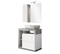 AltoBuy Arturo - Meuble Vasque 78cm + Miroir Blanc et Aspect béton