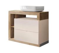 AltoBuy Arturo - Meuble Vasque 92cm 2 tiroirs Beige laqué et Aspect Bois Finition Cadiz