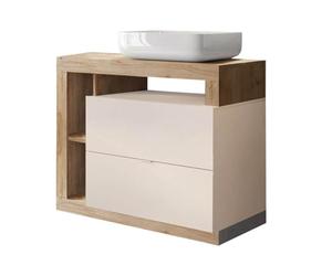 AltoBuy Arturo - Meuble Vasque 92cm 2 tiroirs Beige laqué et Aspect Bois Finition Cadiz