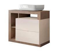 AltoBuy Arturo - Meuble Vasque 92cm 2 tiroirs Beige laqué et Aspect Bois Finition Mercure