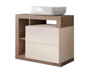AltoBuy Arturo - Meuble Vasque 92cm 2 tiroirs Beige laqué et Aspect Bois Finition Mercure