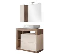 AltoBuy Arturo - Meuble Vasque 92cm + Miroir Cachemire et Aspect Bois Finition Mercure