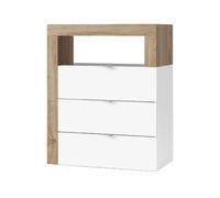 AltoBuy Arturo - Rangement 3 tiroirs 64cm Blanc laqué et Aspect Bois Finition Cadiz