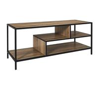 AltoBuy Banc TV en métal Noir et Plateaux Aspect Bois - Eddy