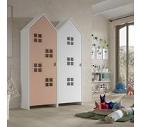 AltoBuy BEAUVILLE - Pack 2 Armoires Cabane 1 Porte Rose et Blanche
