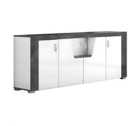 AltoBuy Buffet 4 Portes avec LEDs laqué Blanc et Imitation Granit Gris - Newell