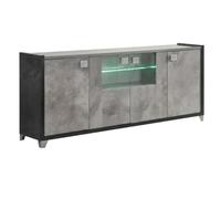 AltoBuy Buffet 4 Portes avec vitres Aspect béton ciré 2 Tons éclairage LED - Hampton