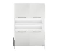 AltoBuy Buffet Haut 4 Portes laqué Blanc Pieds et poignées métal Anthracite + LEDs - Carat