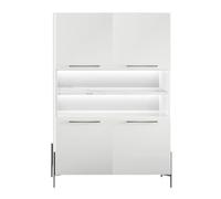 AltoBuy Buffet Haut 4 Portes laqué Blanc Plateau marbré Pieds et poignées métal Anthracite + LEDs - Carat