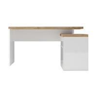 AltoBuy Bureau 138cm avec Retour rangements Blanc laqué Brillant Plateau Aspect Bois Finition Cadiz - Genius