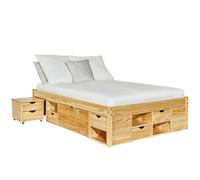 AltoBuy Cali - Lit 140x200cm Multi-Rangement Bois Massif