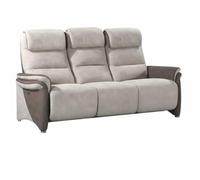 AltoBuy Canapé 3 Places Fixe Tissu Micro Peau Brun et Mastic avec Tablette Centrale Imitation Noyer - Nadir