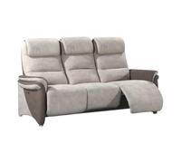 AltoBuy Canapé 3 Places Relax électrique Tissu Micro Peau Brun et Mastic avec Tablette Centrale Imitation Noyer - Nadir