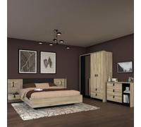 AltoBuy Chambre complète lit 160x200 avec 2 chevets Suspendus 1 Armoire 3P et 1 Commode - ELOUAN