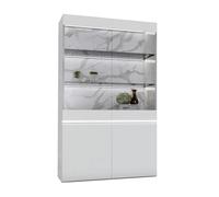 Altobuy Vitrine 2 portes Chris White – laquée blanc brillant, fond imitation marbre avec LED