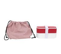 AltoBuy Coffret Lunch Box à Double Compartiment en Plastique Rose et Blanc avec Couverts et pochon
