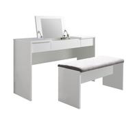 AltoBuy Coiffeuse laquée Blanche 2 Tiroirs et Miroir relevable avec Banquette - Lindsey