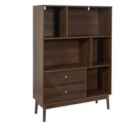 AltoBuy Colette - Bibliothèque 2 tiroirs 5 niches en Bois et MDF Pieds en pin teinté chêne foncé