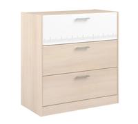 AltoBuy Commode 3 tiroirs Aspect Bois façade supérieure Blanche sérigraphiée - Charline