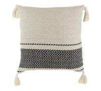 AltoBuy Coussin 40x40cm Style Berbère Beige Motifs Géométriques Noirs avec Pompons Déhoussable - KALDIA
