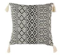 AltoBuy Coussin 40x40cm Style Ethnique Noir et Blanc Déhoussable avec Pompons - RAFY