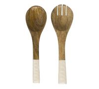 AltoBuy Couverts à Salade en Bois de manguier avec Manche texturé nid d'abeille Beige